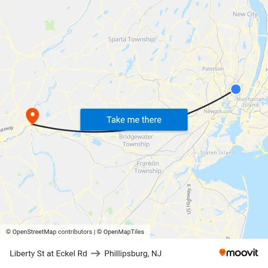 Liberty St at Eckel Rd to Phillipsburg, NJ map