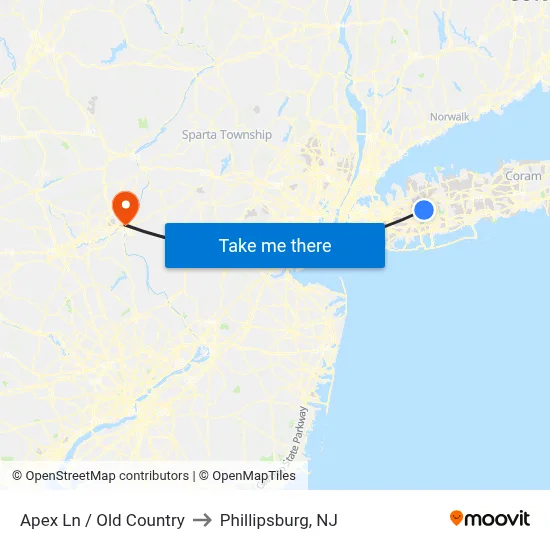 Apex Ln / Old Country to Phillipsburg, NJ map