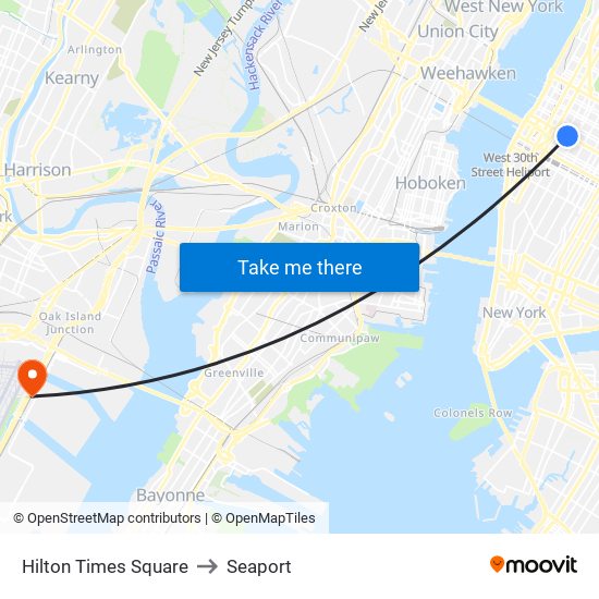 Hilton Times Square to Seaport map