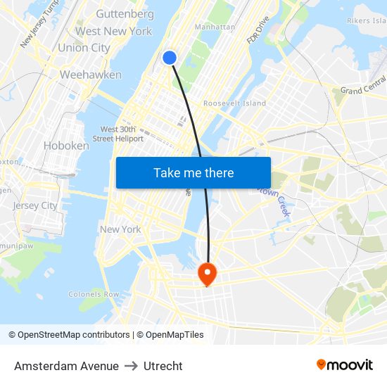 Amsterdam Avenue to Utrecht map