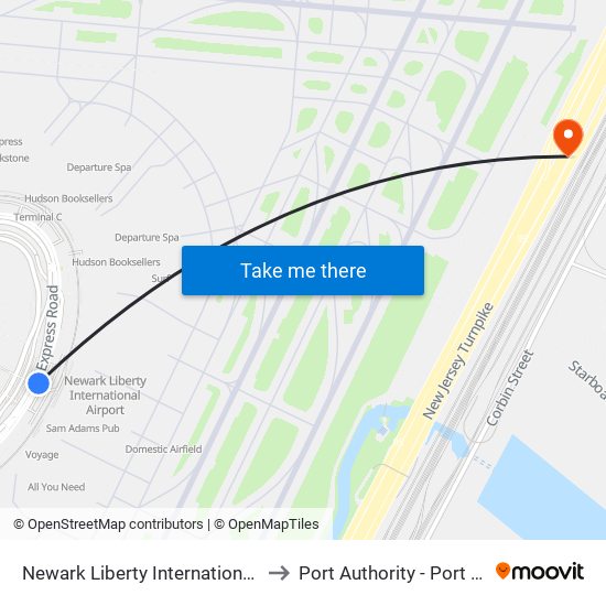 Newark Liberty International Airport to Port Authority - Port Newark map