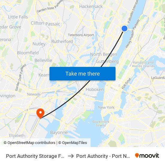 Port Authority Storage Facility to Port Authority - Port Newark map