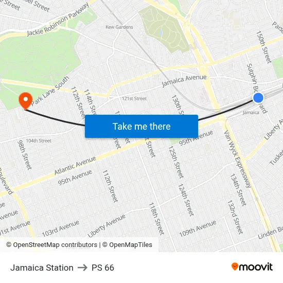 Jamaica Station to PS 66 map