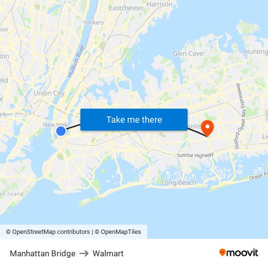 Manhattan Bridge to Walmart map