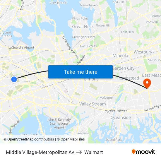 Middle Village-Metropolitan Av to Walmart map