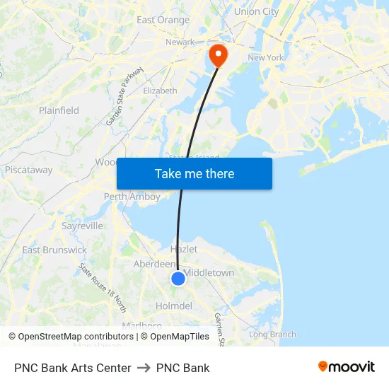 PNC Bank Arts Center to PNC Bank map
