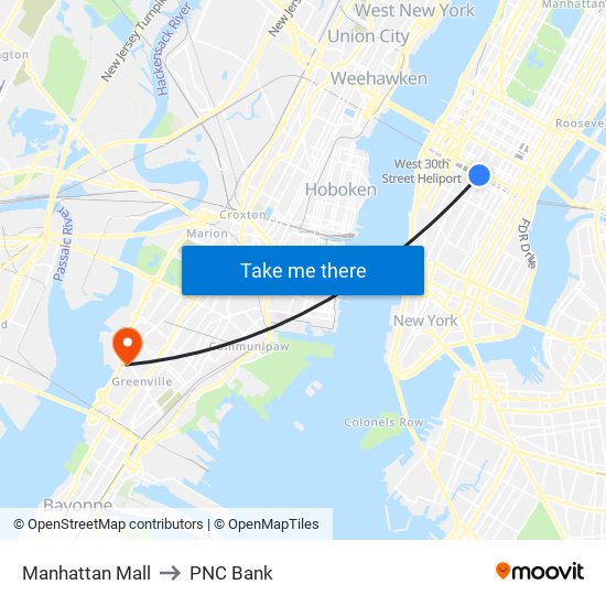 Manhattan Mall to PNC Bank map