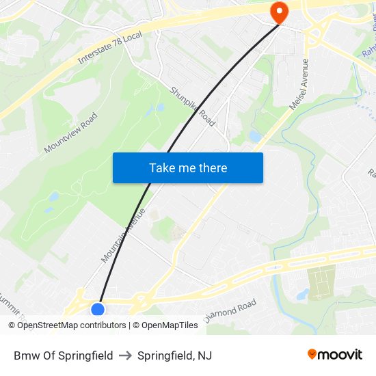 Bmw Of Springfield to Springfield, NJ map