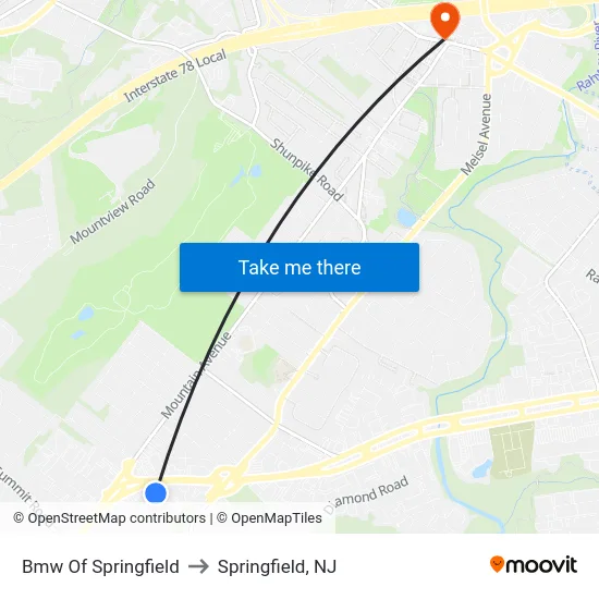 Bmw Of Springfield to Springfield, NJ map