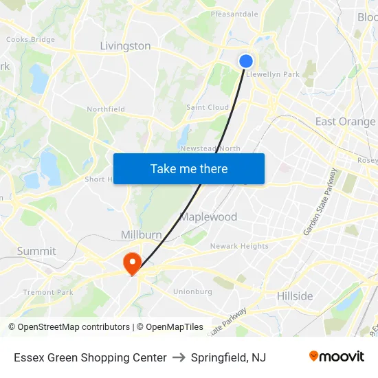 Essex Green Shopping Center to Springfield, NJ map