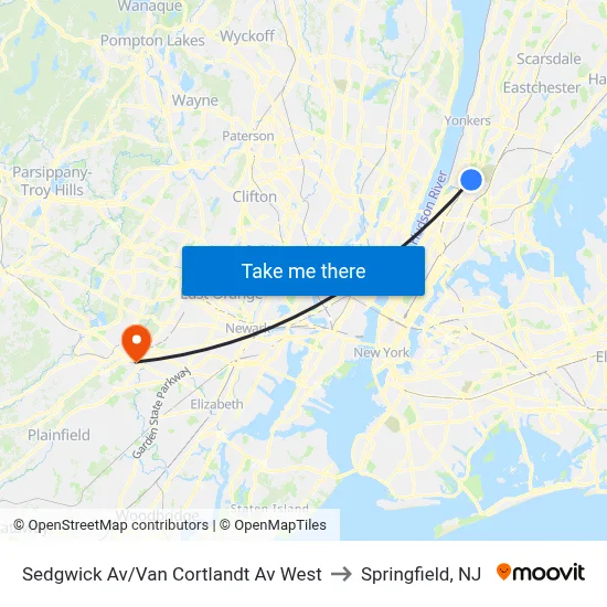Sedgwick Av/Van Cortlandt Av West to Springfield, NJ map