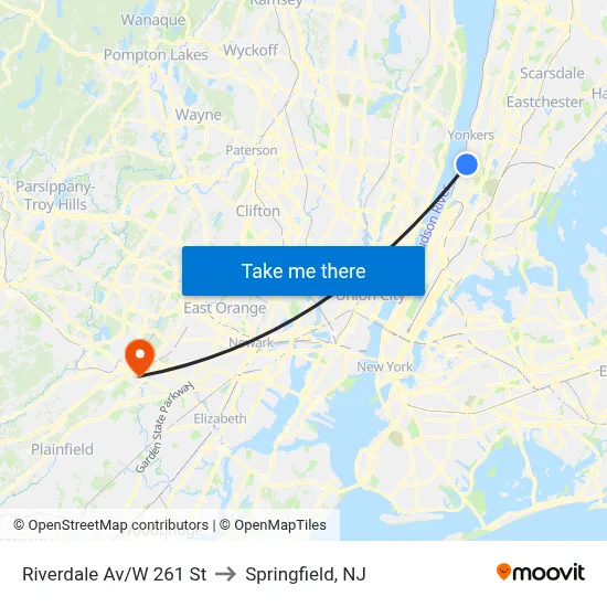 Riverdale Av/W 261 St to Springfield, NJ map