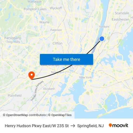 Henry Hudson Pkwy East/W 235 St to Springfield, NJ map