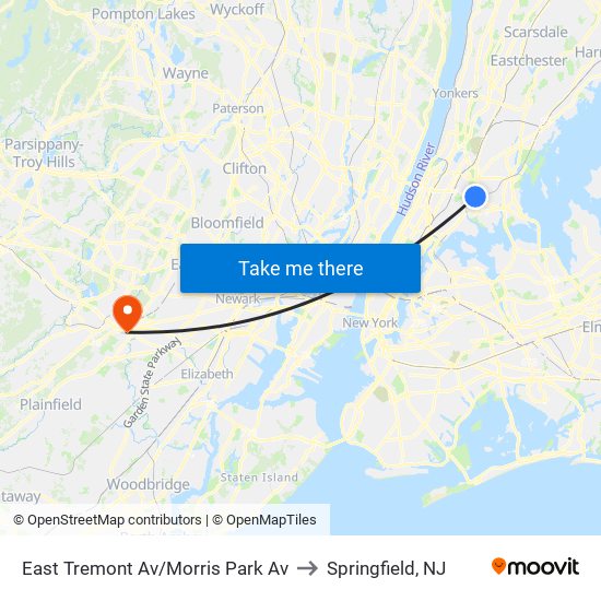 East Tremont Av/Morris Park Av to Springfield, NJ map