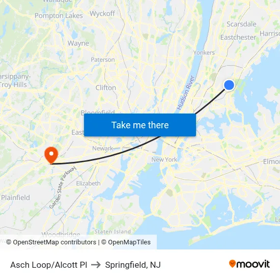 Asch Loop/Alcott Pl to Springfield, NJ map