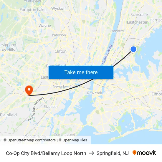 Co-Op City Blvd/Bellamy Loop North to Springfield, NJ map