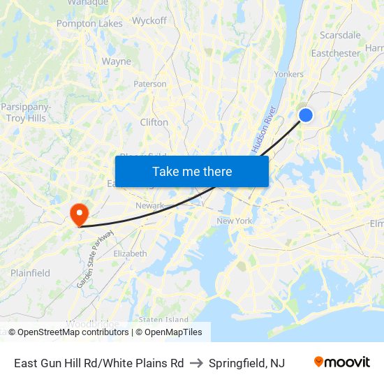 East Gun Hill Rd/White Plains Rd to Springfield, NJ map