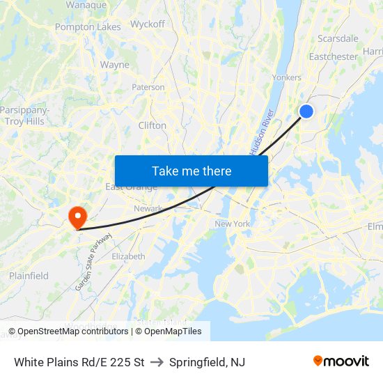 White Plains Rd/E 225 St to Springfield, NJ map