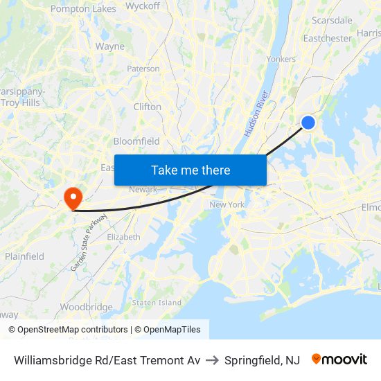 Williamsbridge Rd/East Tremont Av to Springfield, NJ map