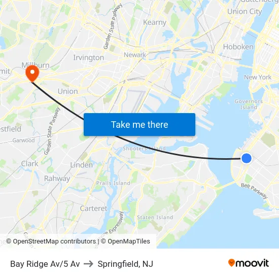 Bay Ridge Av/5 Av to Springfield, NJ map