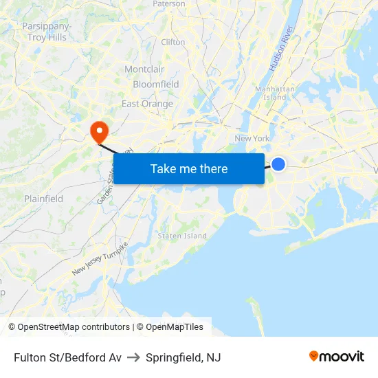 Fulton St/Bedford Av to Springfield, NJ map