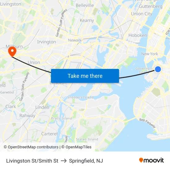 Livingston St/Smith St to Springfield, NJ map