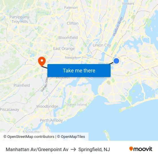Manhattan Av/Greenpoint Av to Springfield, NJ map