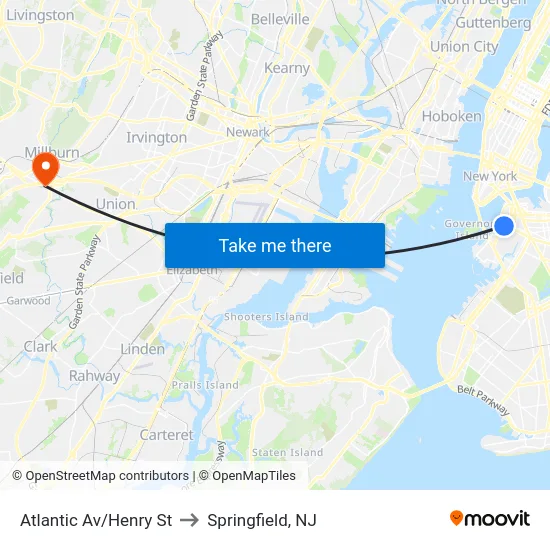 Atlantic Av/Henry St to Springfield, NJ map