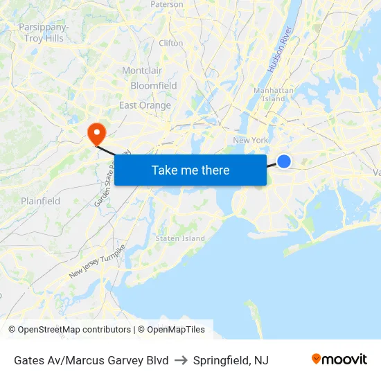 Gates Av/Marcus Garvey Blvd to Springfield, NJ map