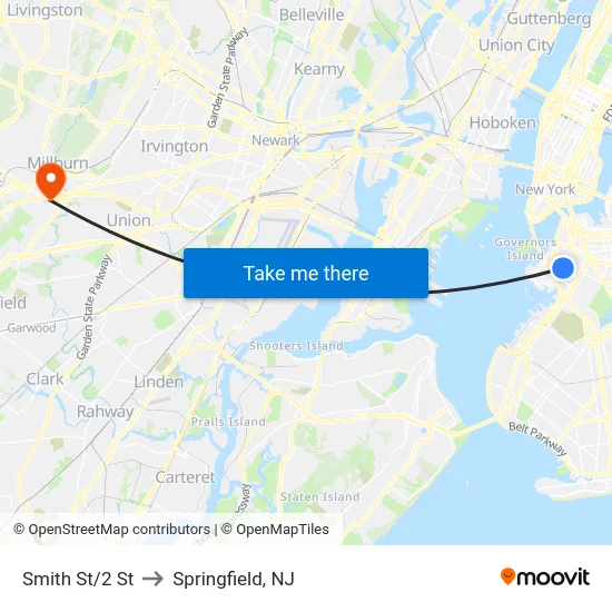 Smith St/2 St to Springfield, NJ map