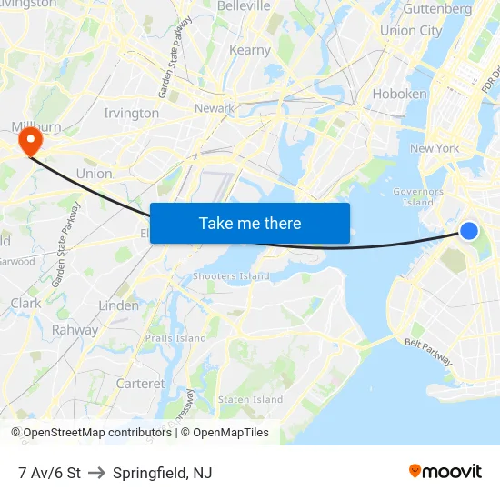 7 Av/6 St to Springfield, NJ map