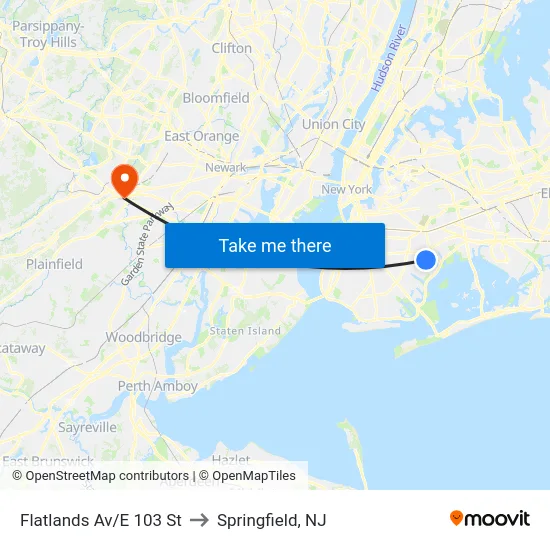 Flatlands Av/E 103 St to Springfield, NJ map