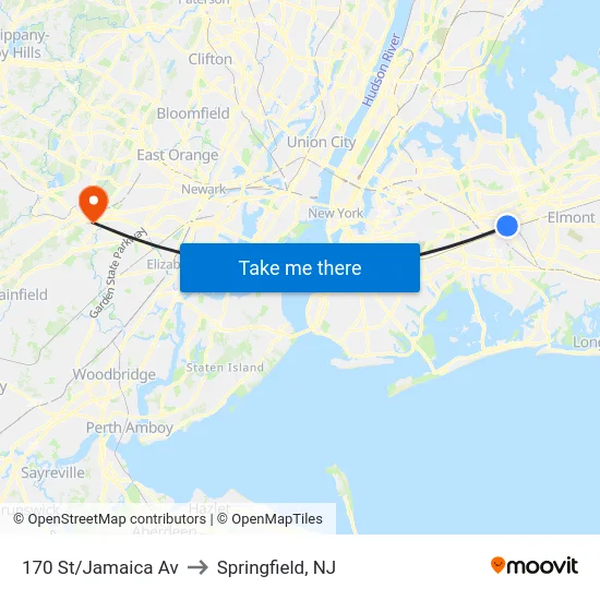170 St/Jamaica Av to Springfield, NJ map
