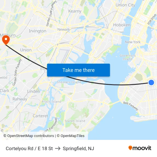 Cortelyou Rd / E 18 St to Springfield, NJ map