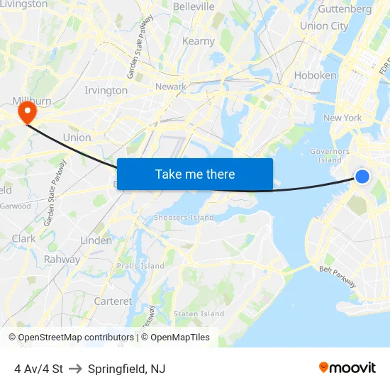 4 Av/4 St to Springfield, NJ map