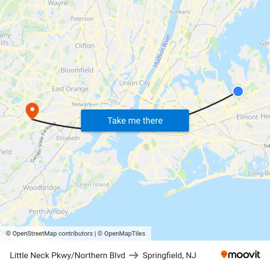 Little Neck Pkwy/Northern Blvd to Springfield, NJ map