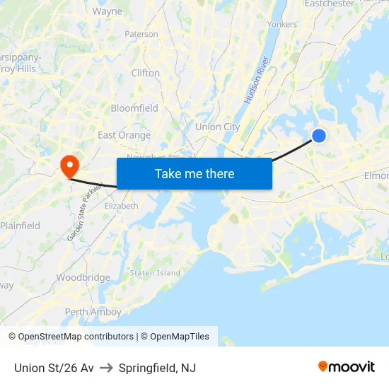 Union St/26 Av to Springfield, NJ map