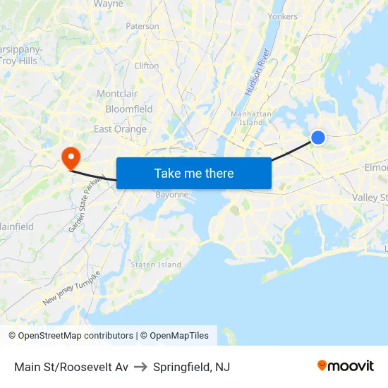 Main St/Roosevelt Av to Springfield, NJ map
