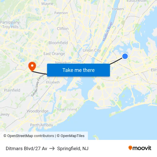 Ditmars Blvd/27 Av to Springfield, NJ map