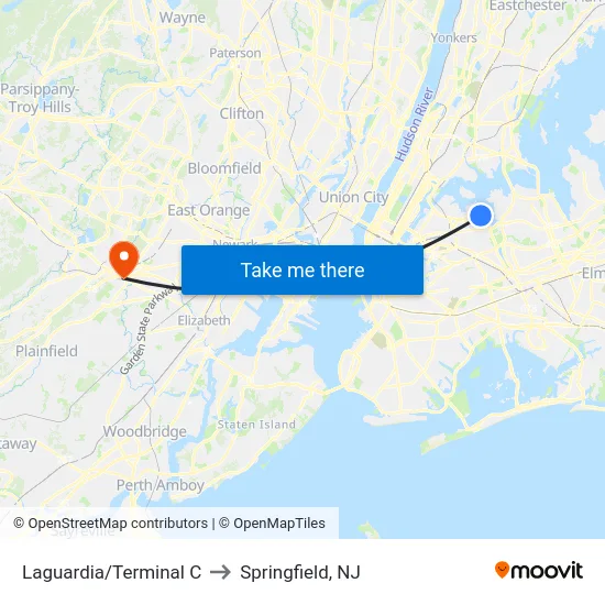 Laguardia/Terminal C to Springfield, NJ map