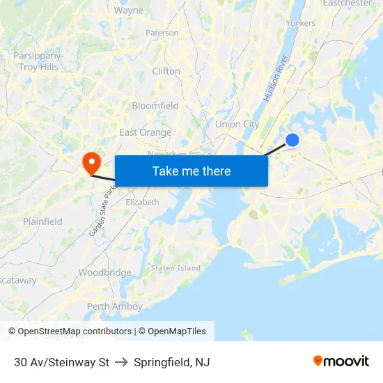 30 Av/Steinway St to Springfield, NJ map