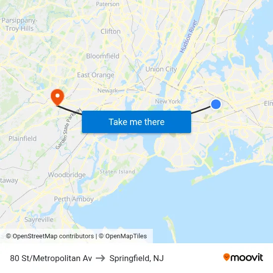 80 St/Metropolitan Av to Springfield, NJ map