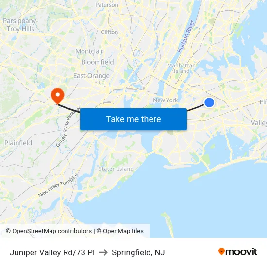 Juniper Valley Rd/73 Pl to Springfield, NJ map
