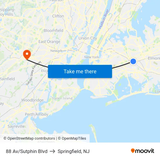 88 Av/Sutphin Blvd to Springfield, NJ map
