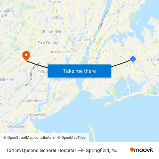 164 St/Queens General Hospital to Springfield, NJ map