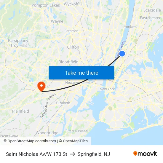 Saint Nicholas Av/W 173 St to Springfield, NJ map