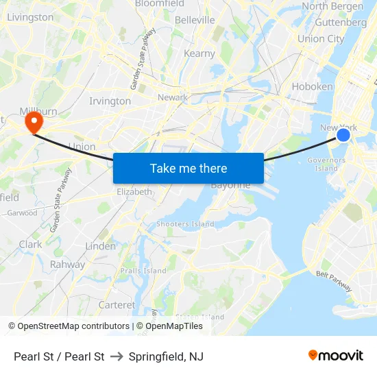 Pearl St / Pearl St to Springfield, NJ map