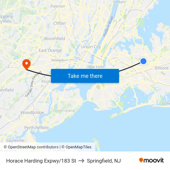 Horace Harding Expwy/183 St to Springfield, NJ map