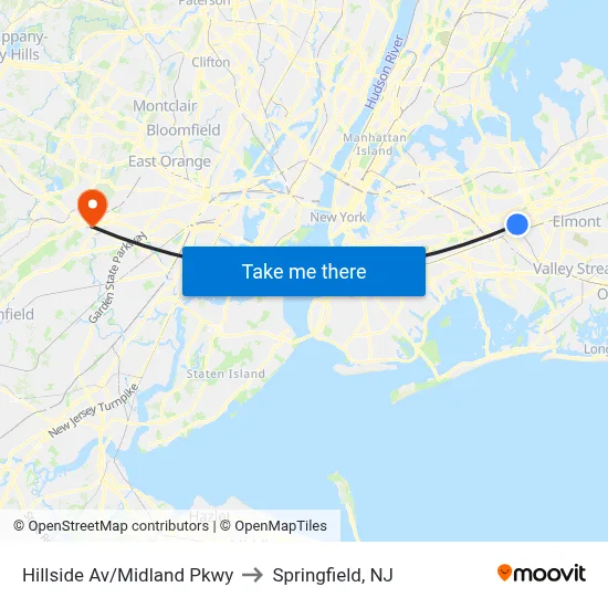 Hillside Av/Midland Pkwy to Springfield, NJ map