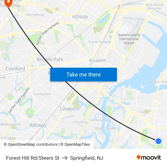 Forest Hill Rd/Steers  St to Springfield, NJ map